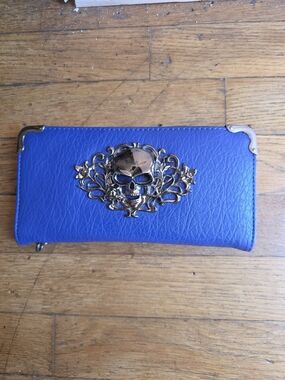 Royal Blue Women's Wallet with Gold Skull Accent